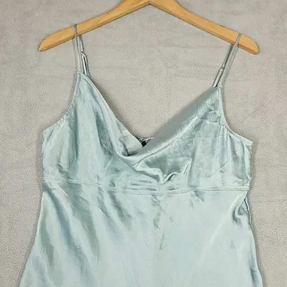 Victoria’s Secret Slip Dress Women's Large Green Satin Drape Neck Mini Y2K Party - Picture 2 of 13